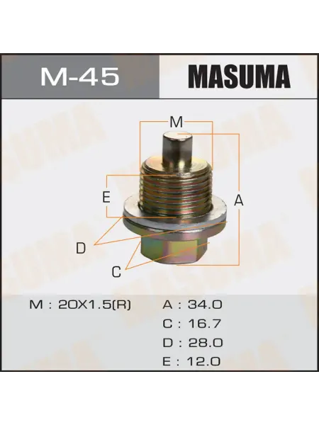 MASUMA Болт маслосливной С МАГНИТОМ (с шайбой) Honda 20х1.5mm MASUM