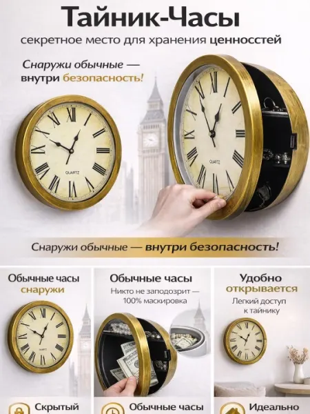 Часы с тайником настенные сейф