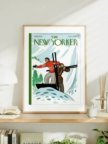 Постер A3 "The New Yorker - Лыжники на вершине горы - 2010"