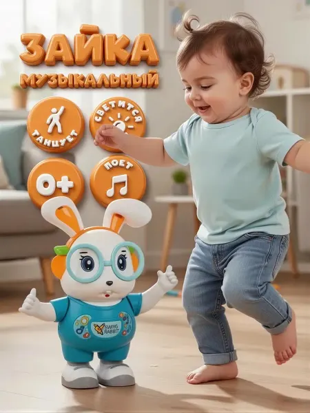 Игрушка музыкальный зайка интерактивный танцующий малыш