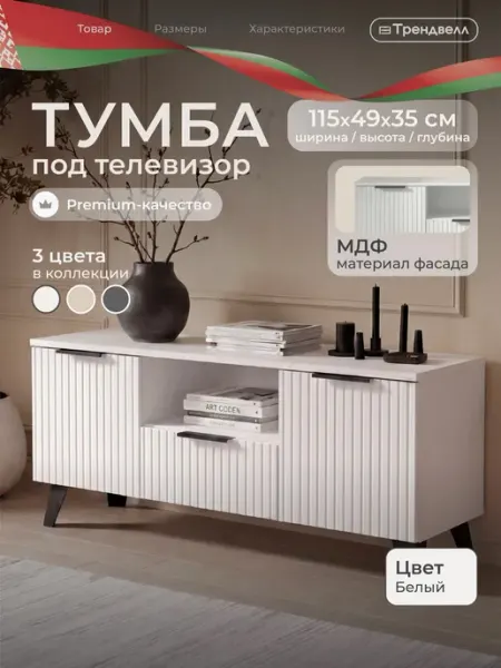Тумба напольная под телевизор ТВ с ящиком и полками