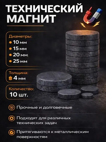 Магнит технический, 10 шт
