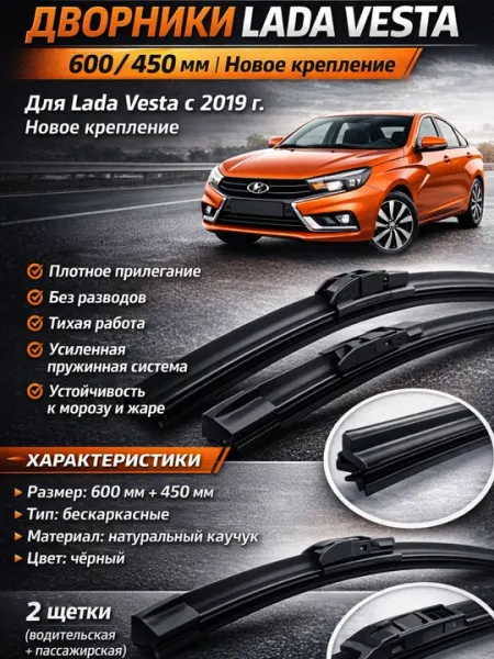 Дворники Lada Vesta после 2019 года, щетки стеклоочистителя Vesta, стеклоочистители Vesta