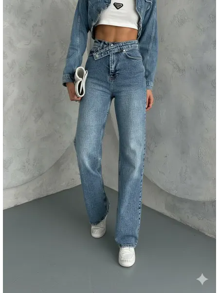 EMAL Джинсы широкие с асимметричным поясом WIDE LEG
