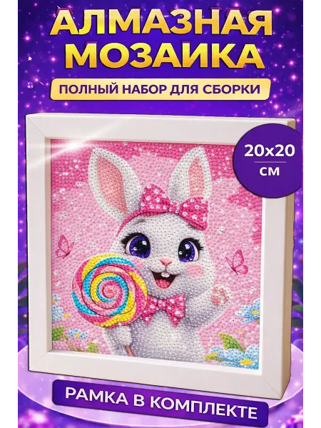 TRIO NEW Алмазная мозаика детская с рамкой 20×20 Сладкий зайка