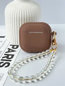 Чехол для наушников AirPods 4 (2024) силиконовый с брелком, коричневый