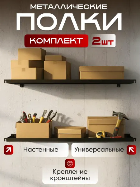 Полка настенная металлическая черная комплект 2шт