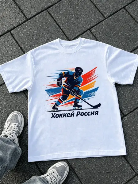 Белая футболка оверсайз с принтом Овечкин,белый