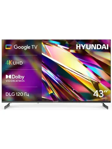 Hyundai Телевизор H-LED43BU7011 (2026) 60 Гц, Google TV, Dolby Vision, HDR10, HLG, голосовой помощник 43″ 4K UHD, черный
