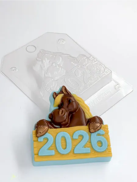 AnyMolds Лошадка с табличкой 2026 форма пластиковая для мыла