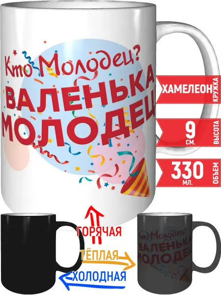Grand cadeaux Кружка для пива Кто молодец? Валенька молодец! - 650 мл