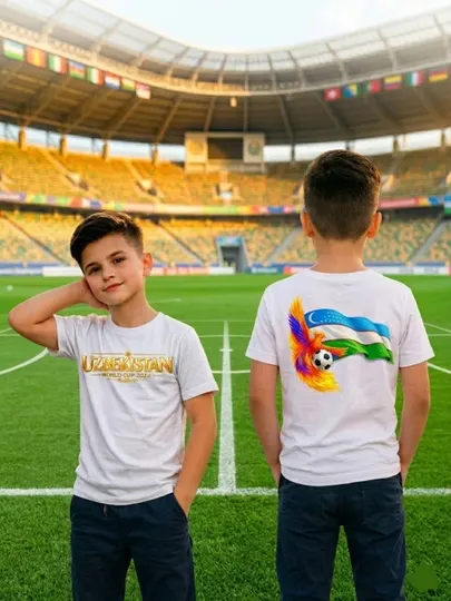 Детская футболка с принтом сборной Узбекистана Чемпионат мира FIFA WORLD CUP 2026