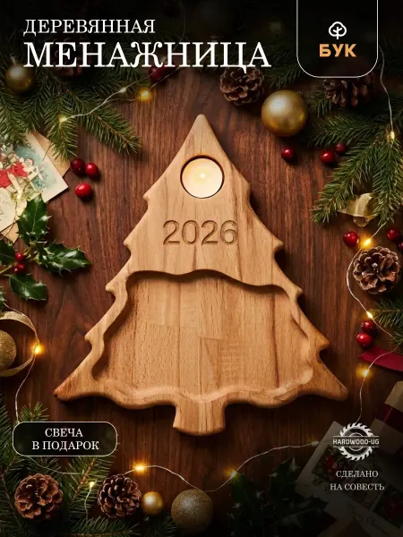 HardWood-ug Менажница деревянная новогодняя в форме елки 2026