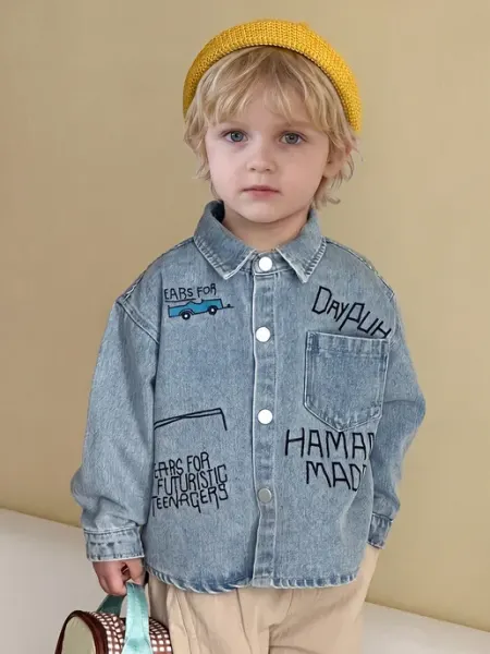 Q kids Детский джинсовый жакет 2026 года, свободного кроя