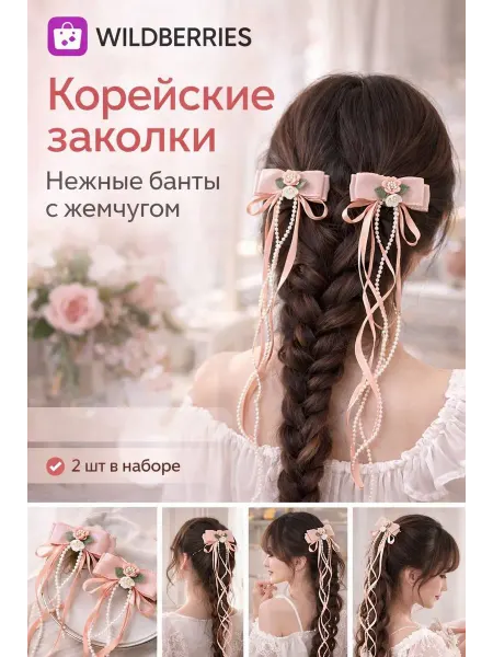 Корейские заколки бантики для волос kpop