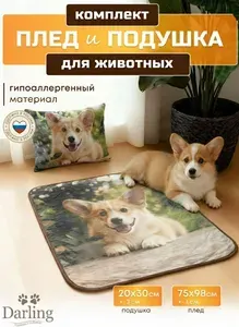Ультрамягкий плед 98х75 см и Подушка 20х30 см, для собак и кошек, лежанка для собак и для кошек, Корги, Darling
