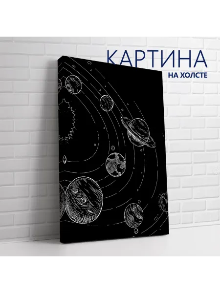 Las pinturas Картина на холсте ЧБ космос. Солнечная система 20х30 см