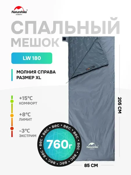 Naturehike Спальный мешок туристический одноместный LW180, 205×85 см