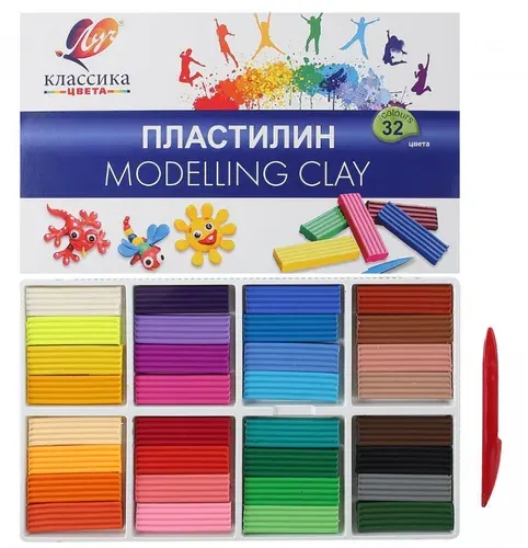 Пластилин, 32 цвета, 640 гр, стек, картонная коробка, Классика, Луч, 31С 2065-08