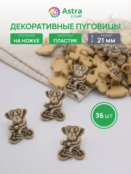 АЙРИС Пуговицы декоративные, Обезьяна 21 мм, 36 шт