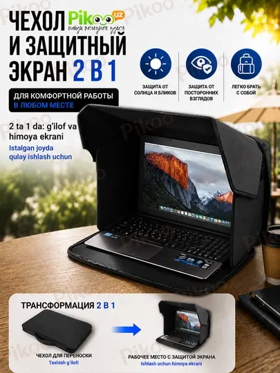 Защитный экран для ноутбука, чехол для ноутбука, экран от солнца и взглядов 2в1