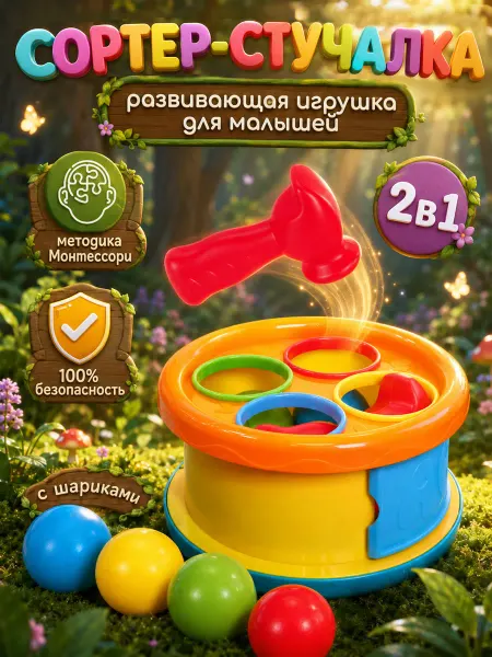 ДЕСЯТОЕ КОРОЛЕВСТВО Развивающая игрушка для малышей сортер стучалка 2в1