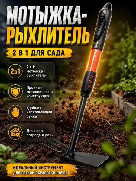 Ра23 Мотыжка-рыхлитель 2в1 садовая тяпка для огорода