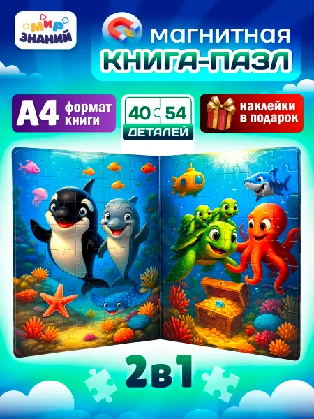 МИР ЗНАНИЙ Магнитные пазлы для детей развивающая книга 2в1 А4