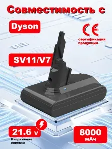 Сменный аккумулятор (акб) для беспроводного вертикального пылесоса Dyson (Дайсон) Dyson SV11/V7 Animal/V7 Motorhead/V7 Cord-free/V7 Absolute/V7 Fluffy (21.6V, 8000mAh)