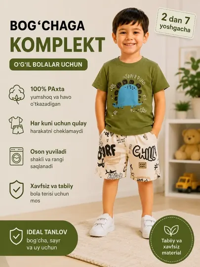 Комплект из футболки и шорт для мальчиков от 1 до 7 лет