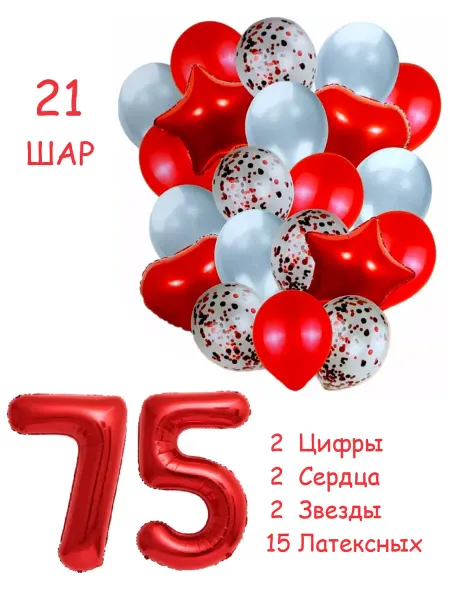 Balloon Day Шарики воздушные набор кр 21 фотозона цифра 75 лет женщине