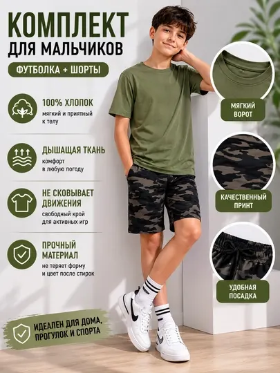 Детский комплект шорты и футболка для мальчиков Maula