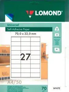 Самоклеящаяся бумага Lomond A4, 27 делений (70x32 мм) 50 листов белые 70 г/м2 (2100185) этикетки для лазерных, струйных принтеров