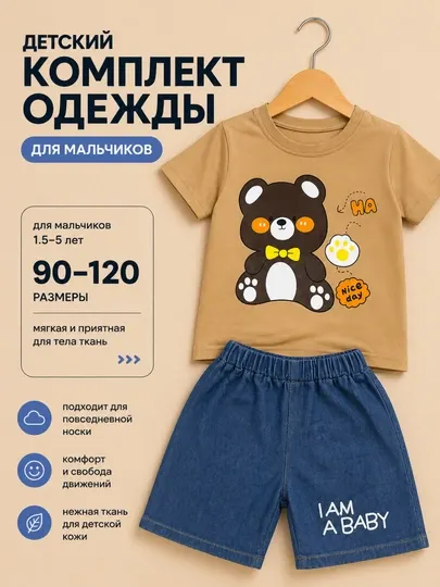 Костюм двойка, детский, футболка с шортами, в садик, для мальчиков