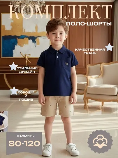 Детский комплект поло и шорты – летний костюм для мальчиков, мягкий хлопковый материал