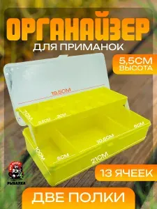 Органайзер-коробка рыболовная 21х10х5.5см для воблеров и блёсен /Бокс для приманок