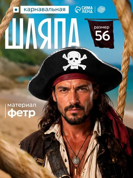 Пиратская шляпа / Карнавальная шляпа Страна Карнавалия "Пират", размер 56-58