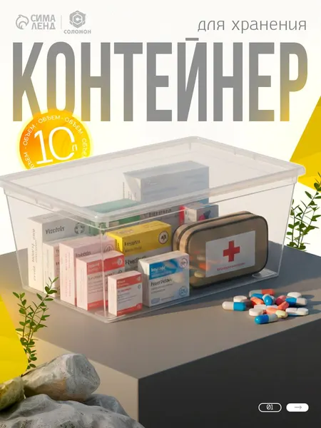 Ящик пластиковый для хранения, с крышкой, объём 10 л, прозрачно-матовый / Контейнер для хранение