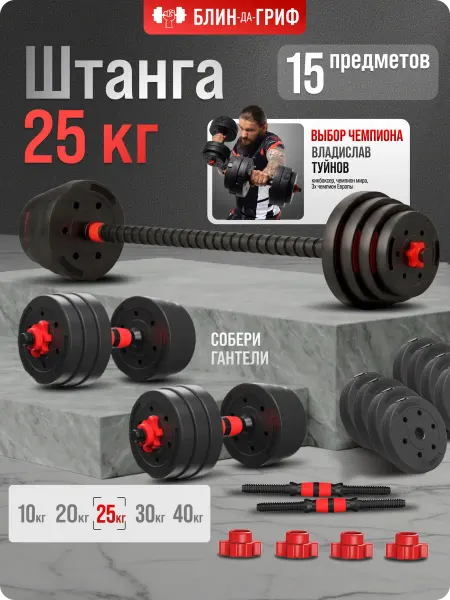 BDGPRO Штанга спортивная 25 кг гантели разборные (2х12,5 кг)
