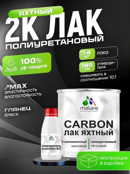 2К полиуретановый лак Malare CARBON для защиты пластика, адгезионный влагостойкий высокопрочный УФ-стойкий износостойкий, глянцевый (16 кг + 1.6 кг отвердитель)