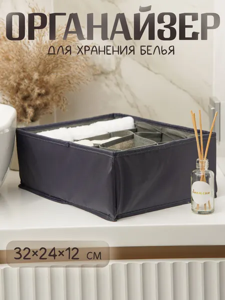 Органайзер для хранения вещей, LaDom, 12 ячеек, размер 32х24х12 см, цвет графитовый