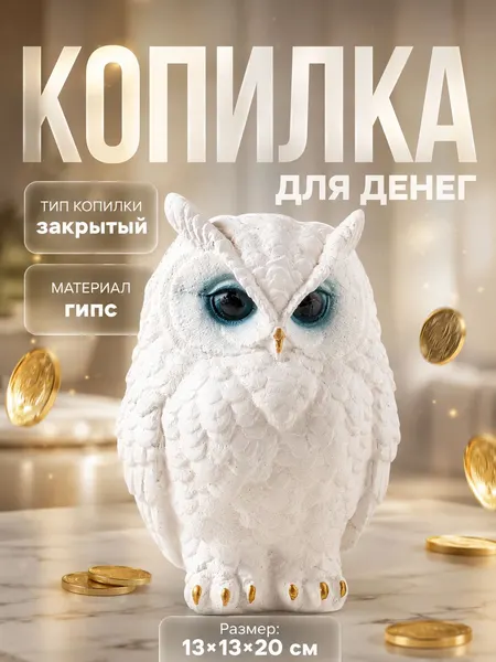 Копилка для денег Филин Филя , 13 13 20 см, белый