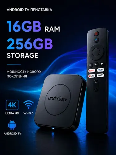 Смарт ТВ приставка для телевизора, 16/256 ГБ, Андроид 15 Android TV Box, Wi-Fi 6, медиаплеер 4K