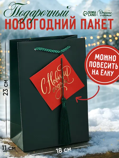 Пакет подарочный новогодний, 15 х 23 х 8 см