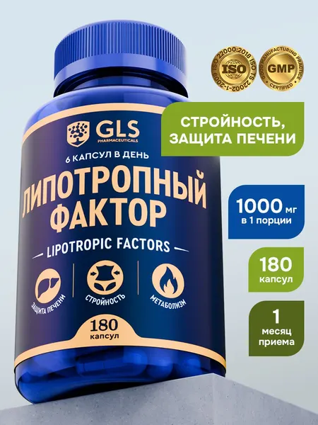 Липотропный фактор 180 капсул, бад для похудения, снижения веса, ускорения метаболизма, жиросжигатель, холин + инозит + метионин / витамины для женщин и мужчин