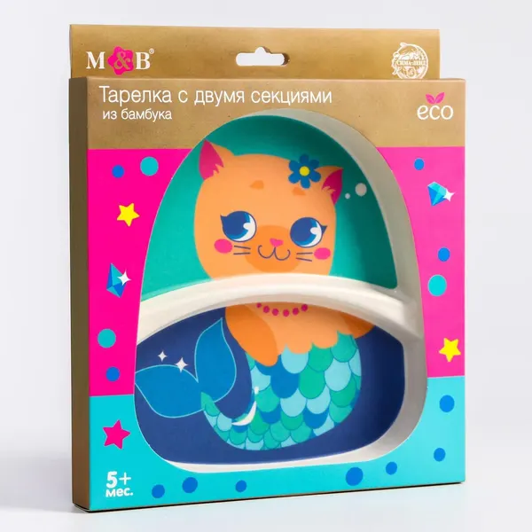 Тарелка детская из бамбука Малышки , 2 секции, МИКС