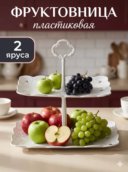 Блюдо сервировочное, этажерка для фруктов, 2-х ярусная, "Вивьен"