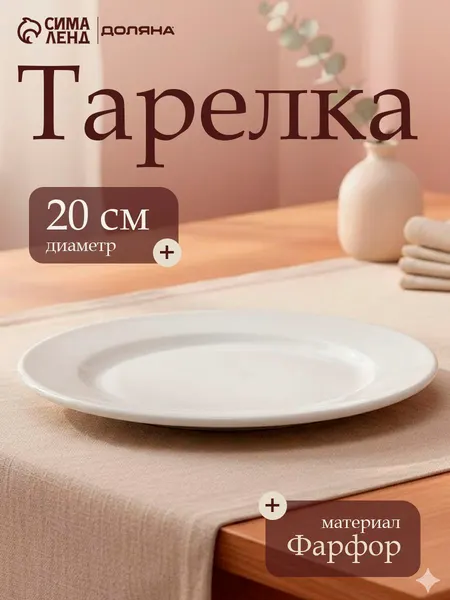 Тарелка сервировочная 20 см, плоская, Hanna Knovell, фарфоровая, белая