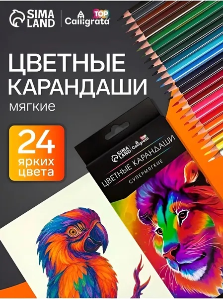 Карандаши цветные для рисования супермягкие 24 цвета, деревянные