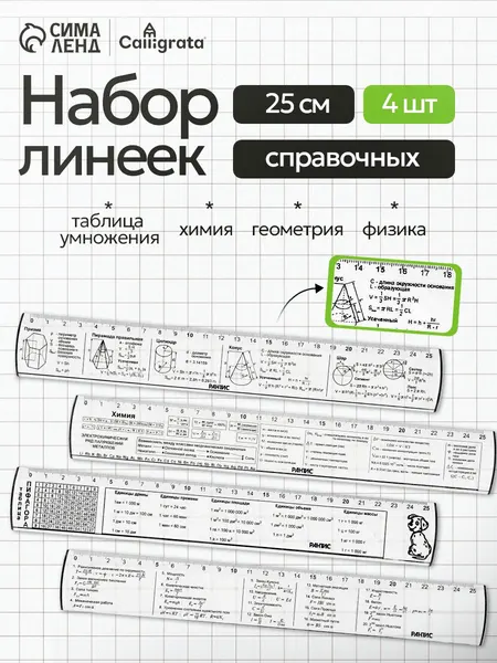 Справочные линейки шпаргалки для школы набор 25 см 4 штуки
